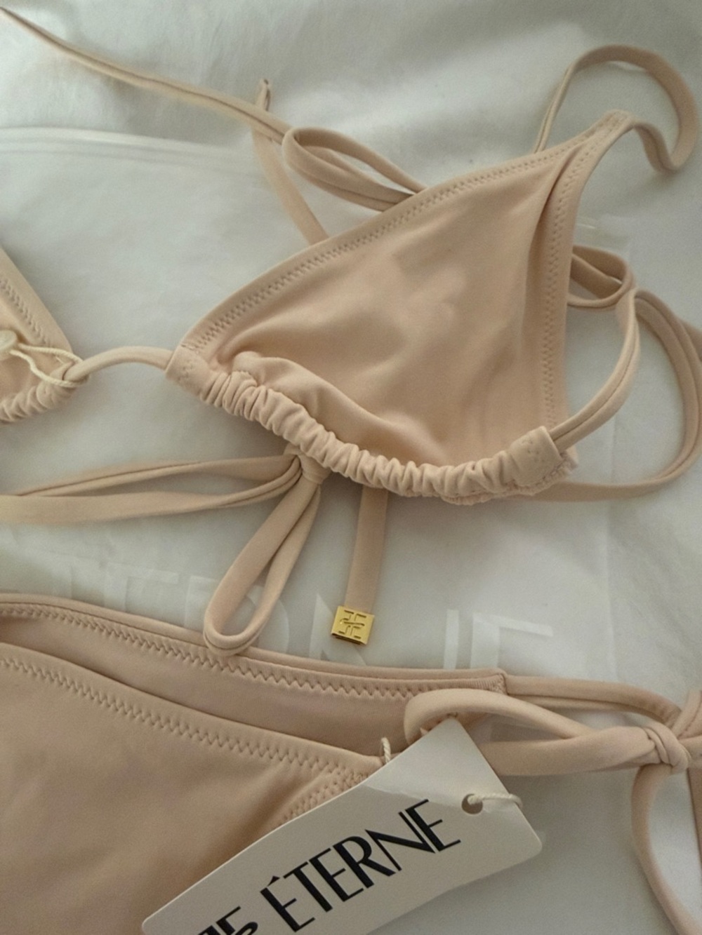 Eterne Women's Light Nude Tie-Side Triangle Bikini-ISLA DUSTY PINK - Picture 2 of 11